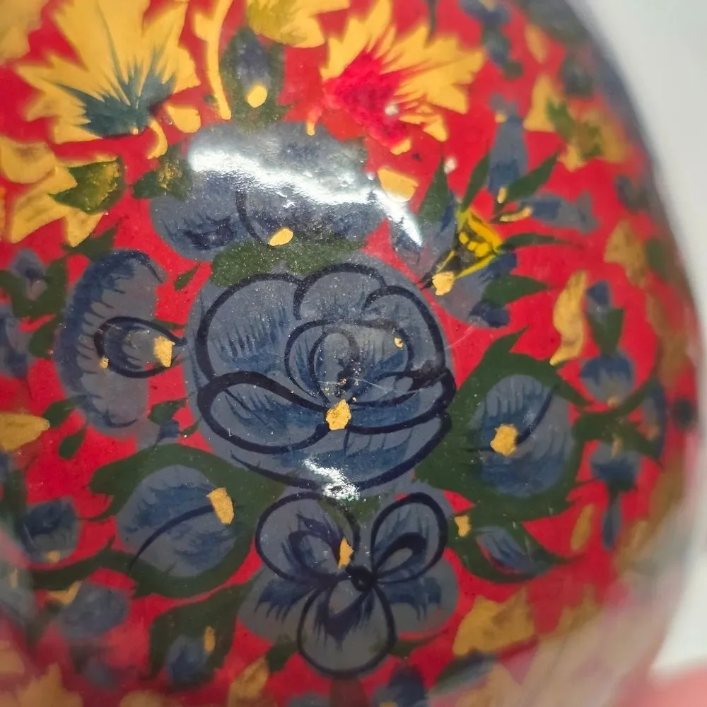 Vintage Handpainted Russian Folk Art Lacquered Papier Mache Floral Easter Egg